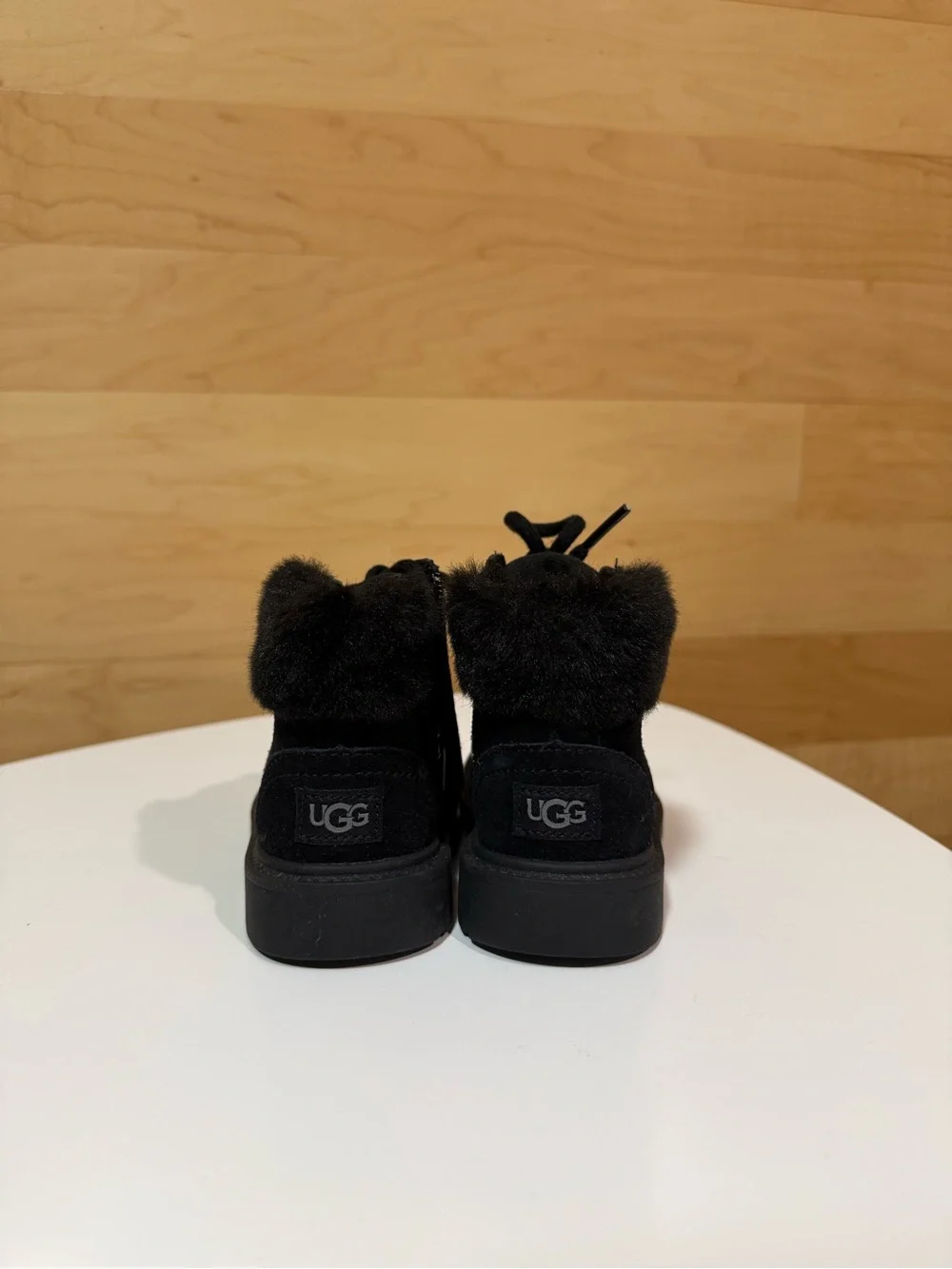 UGG Black Suede Fur-Trim Lace-Up Ankle Boots